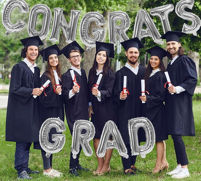 16 Inch Silver Congrats Grad Banner Balloons, Graduation Decorations 2026 - Image 4