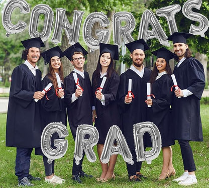 16 Inch Silver Congrats Grad Banner Balloons, Graduation Decorations 2026 - Image 4