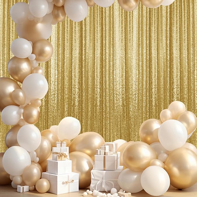 4×8FT-2PCS Gold Sequin Backdrop Curtains Panels, Photography Backdrop Glitter - Image 4