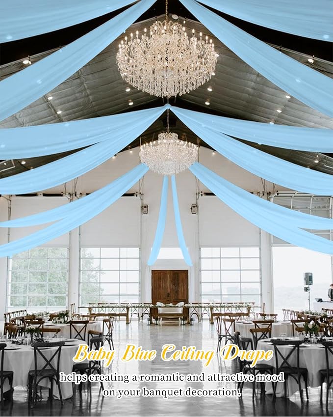 6 Panels Baby Blue Ceiling Drapes - Image 5