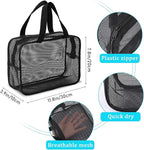 Mozeat Lens Portable Mesh Shower Caddy Bag - Black Dorm Toiletry Organizer Tote Quick-Dry Gym Shower Bag for Travel Camping College Dorm Room Bathroom