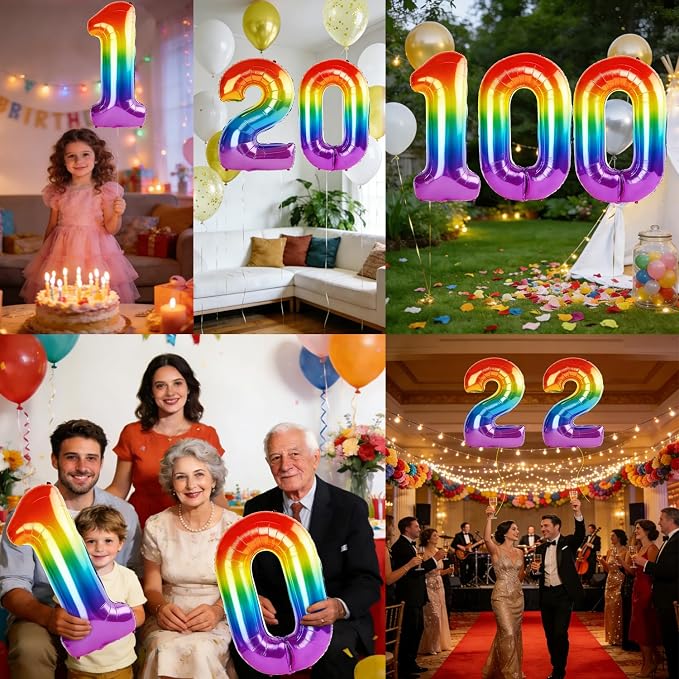 40 Inch Number 100 Balloons for 100th Birthday Party Decorations, 0-100 Rainbow - Image 7