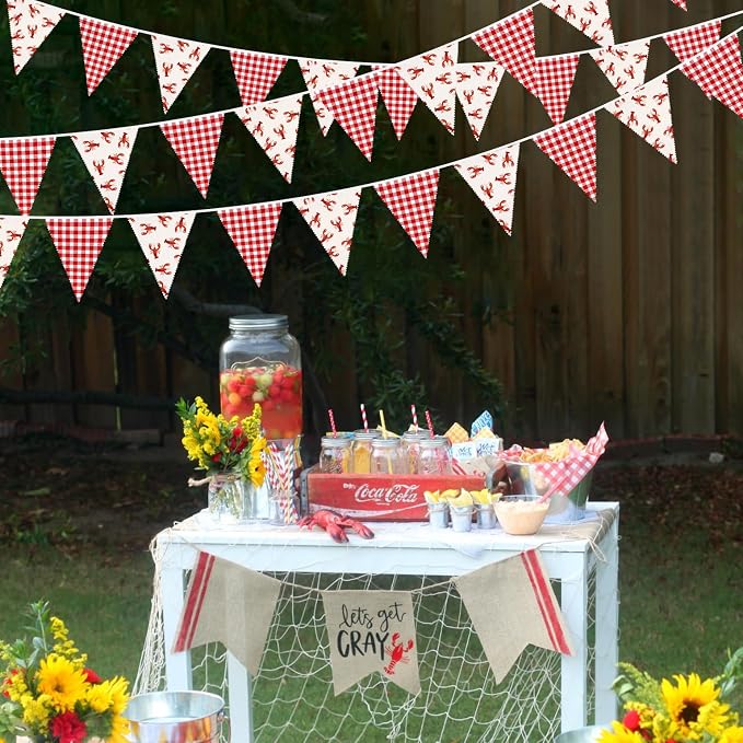 32Ft Crawfish Party Decorations Red Buffalo Plaid Crawfish Pennant Banner - Image 4
