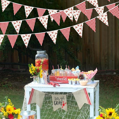 32Ft Crawfish Party Decorations Red Buffalo Plaid Crawfish Pennant Banner - Image 4