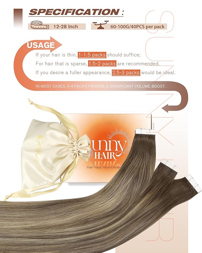 Sunny Hair Tape in Hair Extensions Human Hair,Balayage Brown with Blonde Hair Extensions Tape in 24 Inch Real Human Hair Tape in Extensions 40Pcs 100g