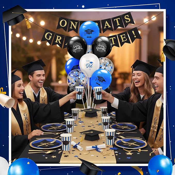 Kasyat 4 Set Blue and Black Graduation Balloons Stand High 53 Inch Class of - Image 7