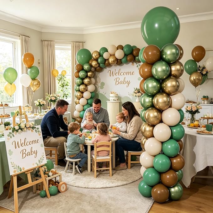 Sage Green Brown Safari Balloons Column Stand Set of 2 | 102Pcs Coffee Beige - Image 6