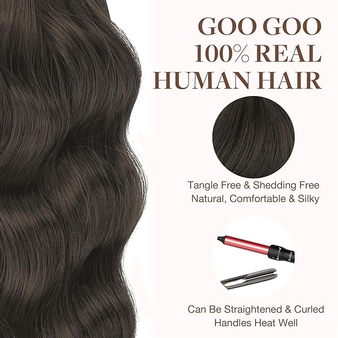 GOO GOO Tape in Hair Extensions Human Hair, 1C Mocha Brown, 26inch 120g 40pcs, Skin Weft Seamless Invisible, Silky Straight with Thick Ends, Remy Human Hair