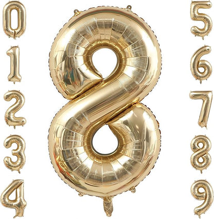 Champagne Gold 8 Balloon Number, 40 Inch Light Gold 8 Balloons Big Foil Mylar by BBPOOL