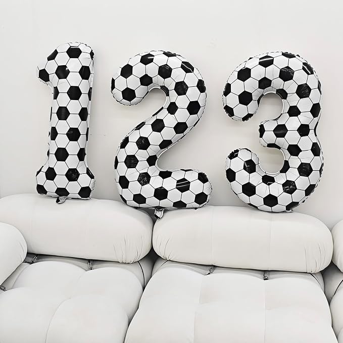 Black White Soccer Number 3 Balloon 3nd Birthday Decoration 40in 3 Balloon | - Image 5