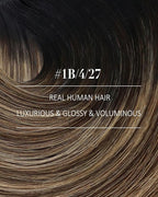 YoungSee 135G Clip in Human Hair Extensions Black Ombre Hair Extensions Clip ins Balayage Black Roots to Brown with Caramel Blonde Clip on Hair Extension Real Human Hair 18In 7Pcs