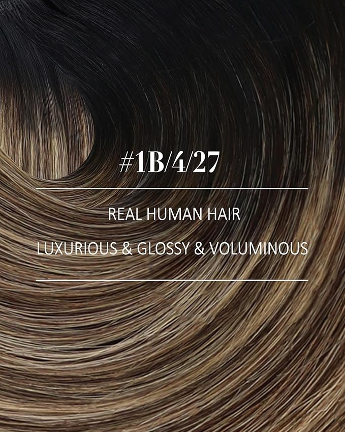 YoungSee Balayage Clip in Hair Extensions Black Ombre Clip ins Extensions Natural Black to Blonde with Brown Balayage Clip in Hair Extensions Real Human Hair Natural Hair for Women 22Inch 120G 7Pcs