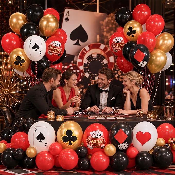 HILAVO Casino Balloons 12 Inch Dice Poker Casino Theme Balloons Red Black Gold - Image 3