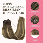 GOO GOO Clip in Hair Extensions Real Human Hair, Remy Human Hair Extensions Clip ins for Women, Natural Human Hair, 14inch 150g 9Pcs, 4/27/4 Balayage Chocolate Brown to Caramel Blonde