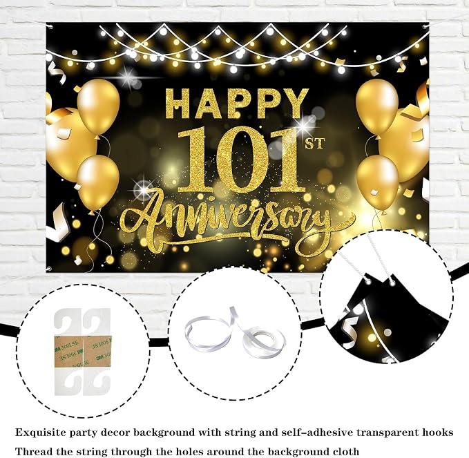 WeBenison Happy 101st Anniversary Backdrop 101st Wedding Anniversary - Image 3