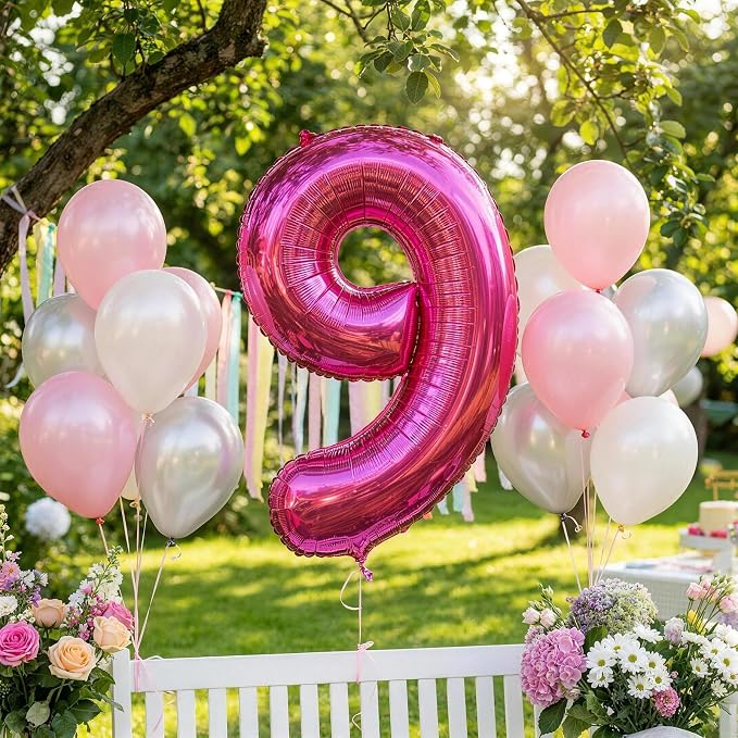 40 Inch Hot Pink Number 9 Balloon, Giant Number Balloons, Birthday Decor | - Image 4
