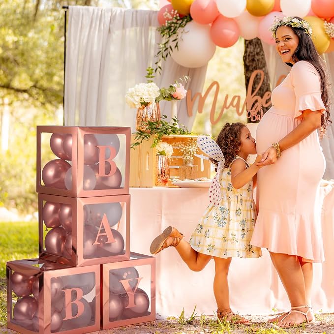 Voircoloria Balloon Boxes with Letters Gift Box, Rose Gold, 4 Clear Boxes | - Image 3