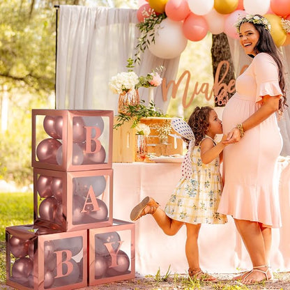 Voircoloria Balloon Boxes with Letters Gift Box, Rose Gold, 4 Clear Boxes | - Image 3
