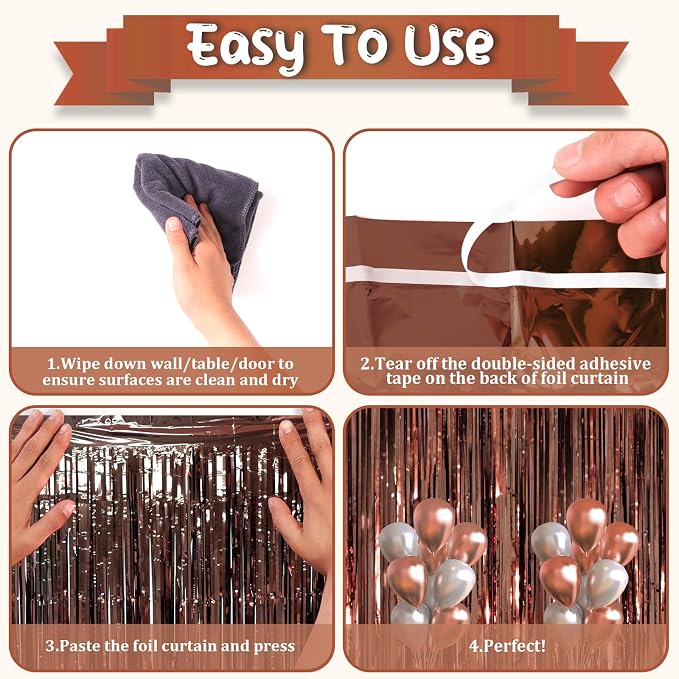 Voircoloria Brown Foil Fringe Backdrop Curtains, 3 Pack | Tinsel Streamers - Image 4