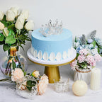 Ferraycle 4 Pieces Silver Crown Cake Topper Birthday Mini Flower Bouquet Crown Cupcake Toppers Crystal Pearl Tiara Wedding Cake Top Hair Ornament for Doll Flower Arrangements Wedding