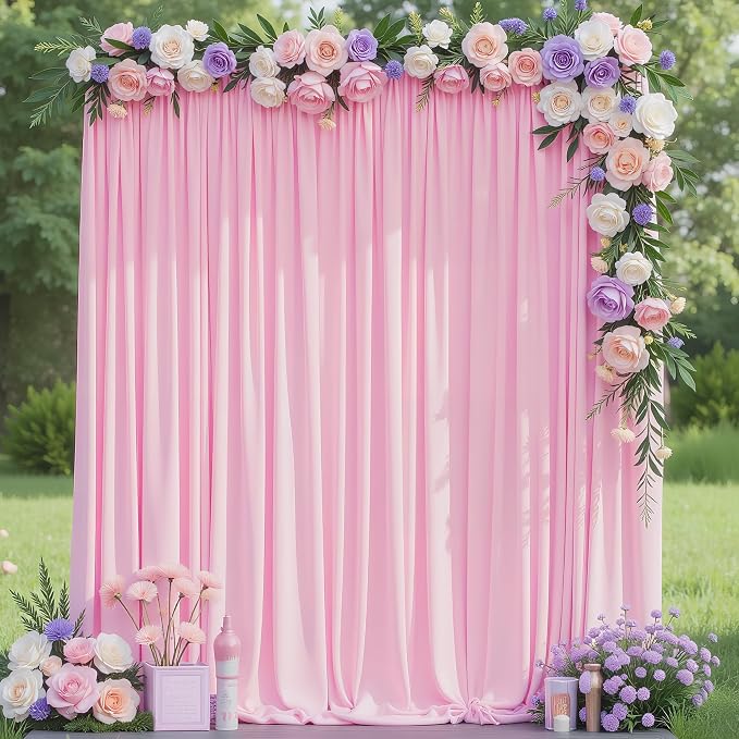 Pink Backdrop Curtain for Wedding Parties Backdrop Drapes 10x8FT | Wrinkle Free by Wokceer