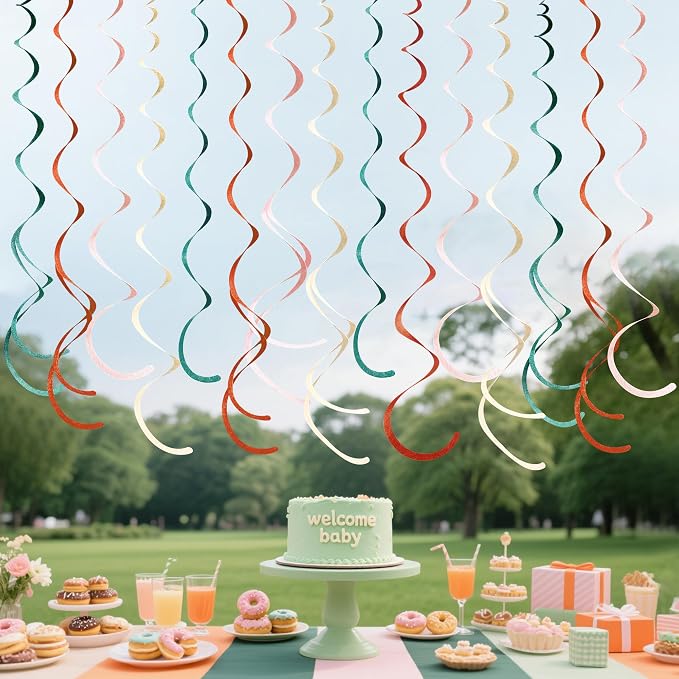 36 Pcs Boho Hanging Swirl Decorations Aqua Green Orange Pink Beige Felt Swirl - Image 6