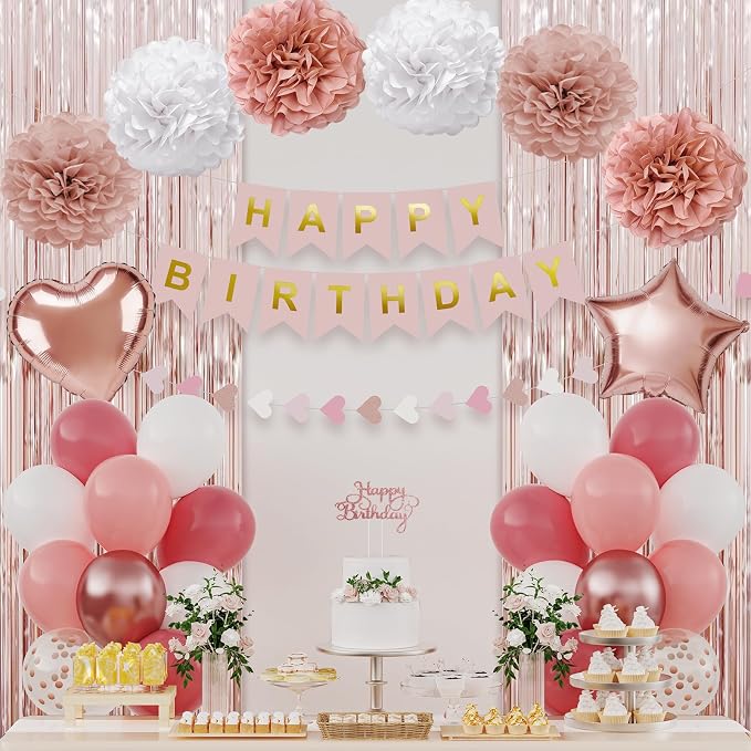 Dusty Pink Happy Birthday Party Decorations by HEDUPT
