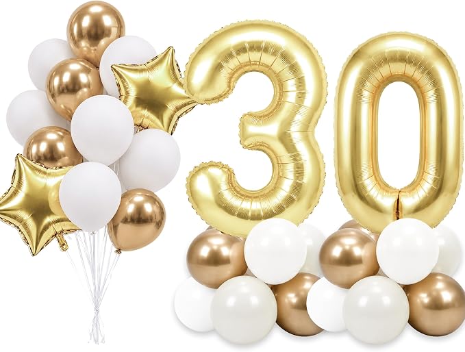 PartyWoo Number Balloons 40 Inch Gold Number 30 Kit 33pcs by PartyWoo