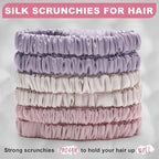 6Pcs Silk Hair Ties Small 22 Momme 100% Pure Mulberry Silk Scrunchies for Women Girls Thin Skinny Hair Sleep Scrunchies No Damage(Color 08)