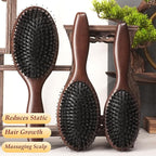 Lindale Boar Bristle Hair Brush for Women Men, Natural Black Zelkova Wooden Bristles Detangler Paddle Hairbrush for Hair Growth Beard, Reduces Static for Curly Hair with Ergonomic Handle