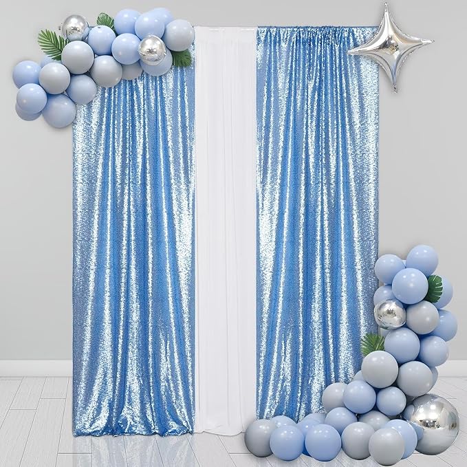 Eternal Beauty Baby Blue 3mm Sequin Backdrop 2x8 Ft 2 Pack Wedding | Dense - Image 2