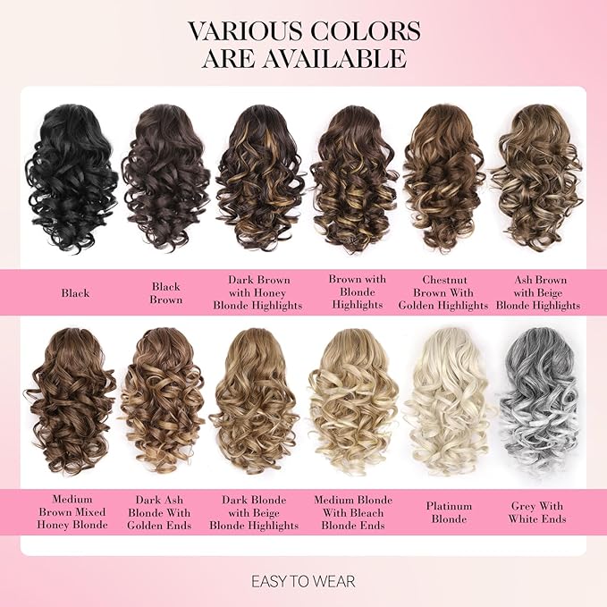Claw Clip Ponytail Extension - 12 Inch Curly Ponytail Extension, Wavy Pony Tails Hair Extensions, Synthetic Hair Extensions Ponytail, Clip On Ponytails for Women (Color: Salt and Pepper)