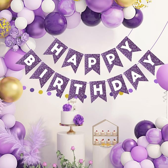 Hooqict Purple Happy Birthday Banner Garland Sign - Image 3