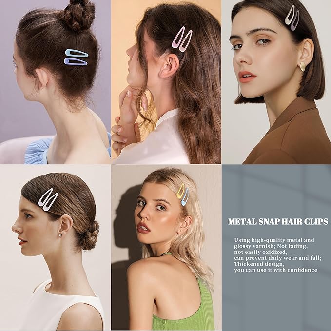 Small Hair Barrettes For Women No Slip Metal Snap Clips For Thin And Fine Hair,Matte Multi-colored,20 PCS,1.97 x 0.5 Inch.