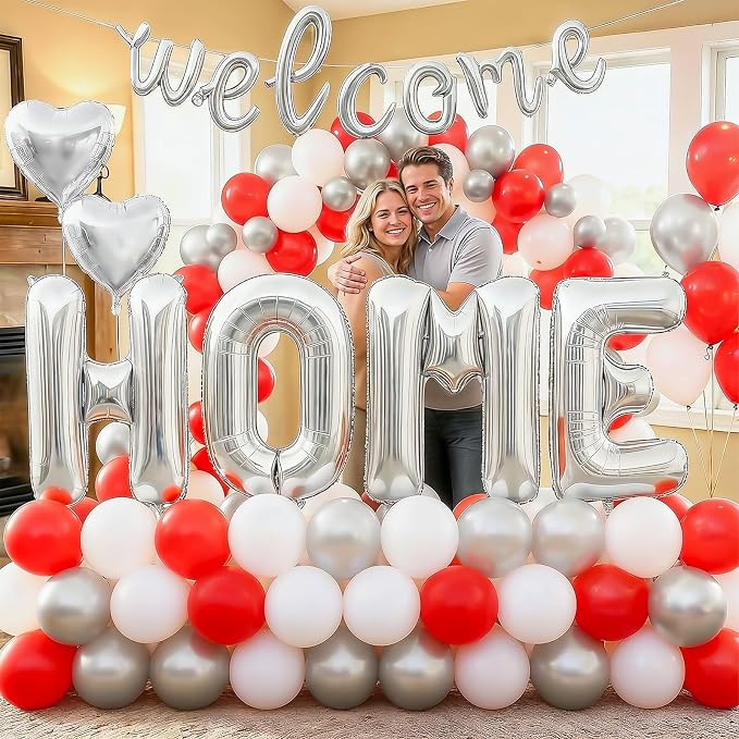 Welcome Home Balloons Silver, 40Inch HOME and 16Inch Welcome Foil Balloons - Image 5