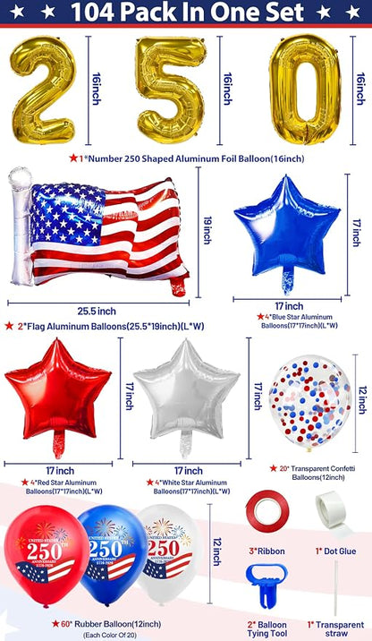 104 PCS Red White and Blue Balloon Garland Arch Kit, 4th of July Balloon Arch - Image 4