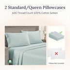 CALIFORNIA DESIGN DEN Luxuriously Soft Hotel Quality 600 Thread Count, 100% Cotton Set of 2 Cases, Crisp & Cool Standard Pillows Cases Set of 2 Fits Standard & Queen Pillows (Seafoam)