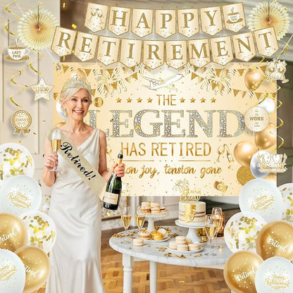 Roetyce Retirement Party Decorations Women, Champagne Gold Happy Retirement | - Image 5