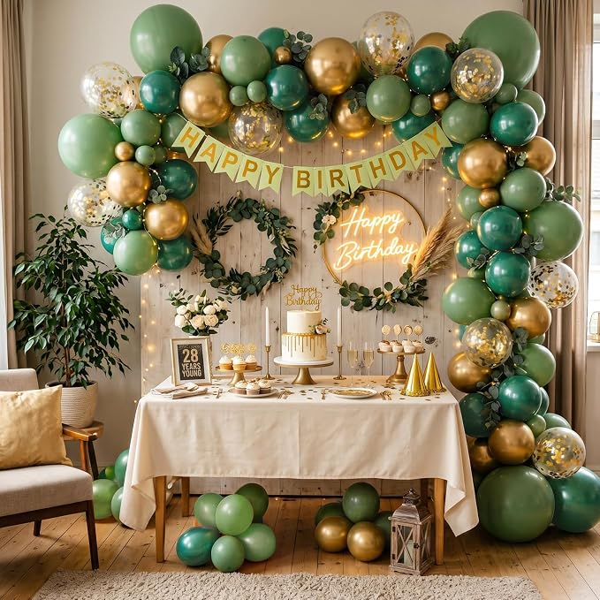 154 PCS Emerald Green and Gold Balloon Arch Kit, Forest Green Balloons in - Image 5