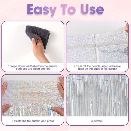 Voircoloria Laser Silver Foil Fringe Backdrop Curtains, 3 Pack | Tinsel - Image 4