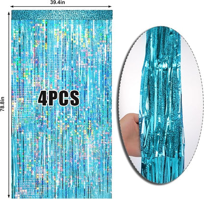 4 Packs Blue Foil Fringe Curtain, Light Blue Glitter Metallic Tinsel Backdrop - Image 6