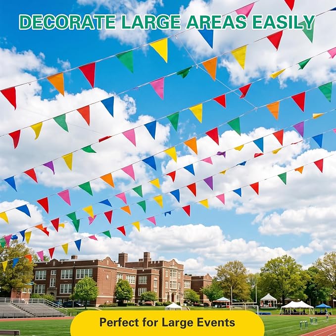YGEOMER 600pcs Colorful Pennant Banner Flags 750ft | Multicolor carnival - Image 5