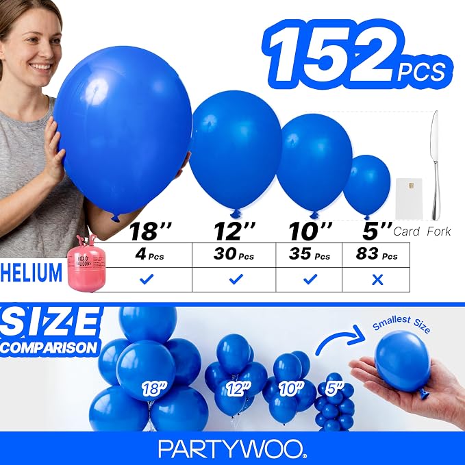 PartyWoo Royal Blue Balloons 152pcs Dark Blue Balloons Different Sizes | 18 12 - Image 6