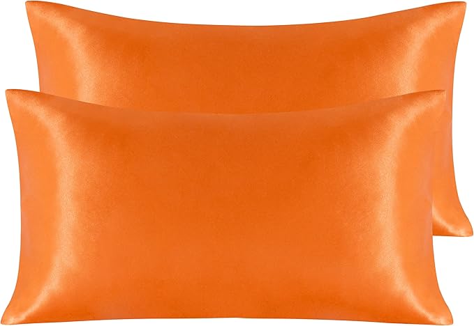 NTBAY 2 Pack Satin King Pillowcases for Hair and Skin, Luxurious and Silky Pillow Cases with Envelope Closure, 20x36 Inches, Orange