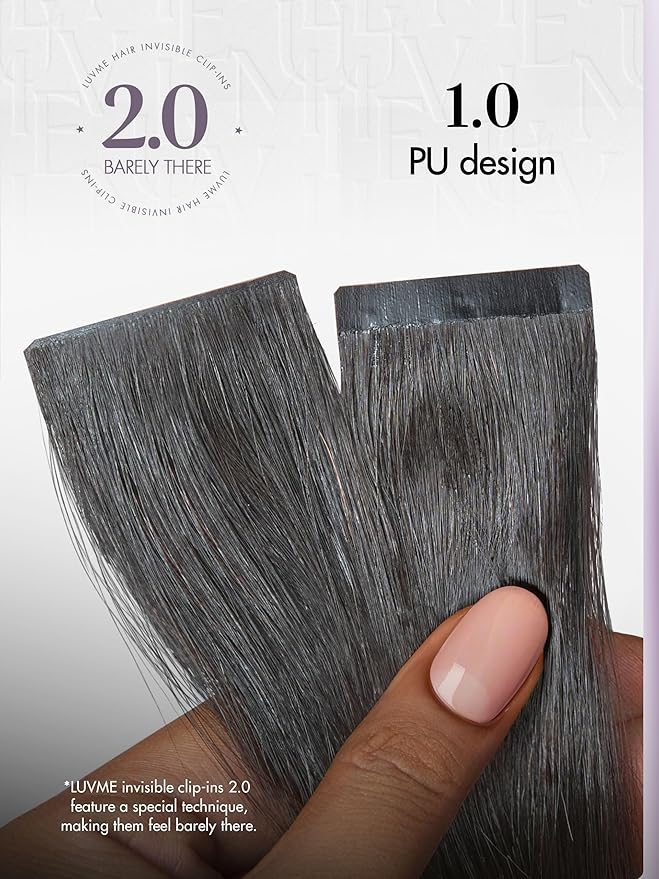 LUVME Invisible Clip in Hair Extensions Body Wave Real Human Hair, Remy Hair Clip ins for Women, Natural Human Hair, 16 inch 110g 6Pcs, Natural Black