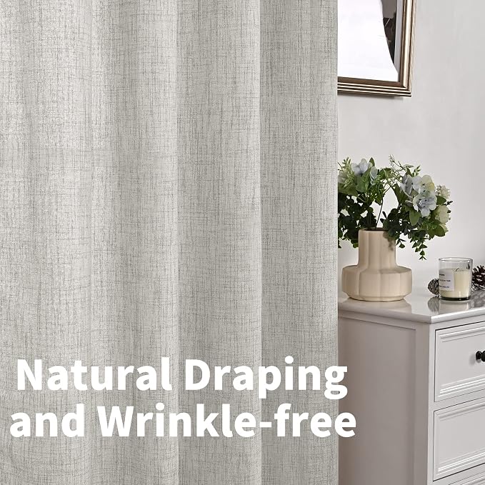 YoungsTex Light Grey Linen Curtains 63 Inches Long 2 Panels | Textured Light - Image 4