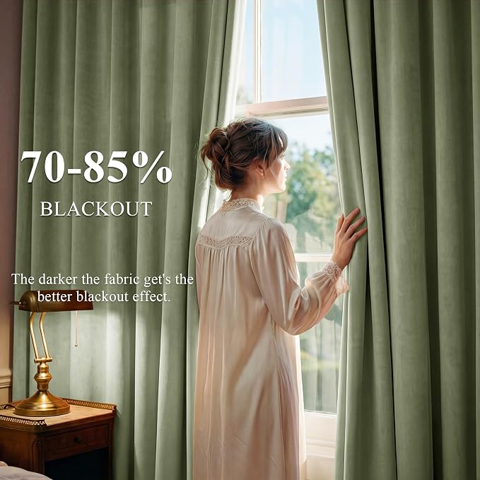 Sage Green Velvet Curtains Farmhouse - Image 3