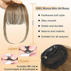 NAYOO Bangs Hair Clip - Moca Brown Fake Bangs 100% Real Human Hair Extensions Wispy Bangs for Women Fringe with Temples Hairpieces Curved Bangs for Daily Wear