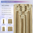 Blonde Clip in Hair Extensions Real Human Hair, 14 Inch 75g Natural Human Hair, Remy Human Hair Extensions Cip ins for Women 8pcs Per Set #16/22 Light Blonde Highlighted Golden Blonde