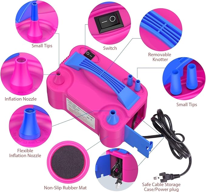 Electric Balloon Pump, Portable Electric Air Balloon Pump Dual Nozzle Air - Image 7